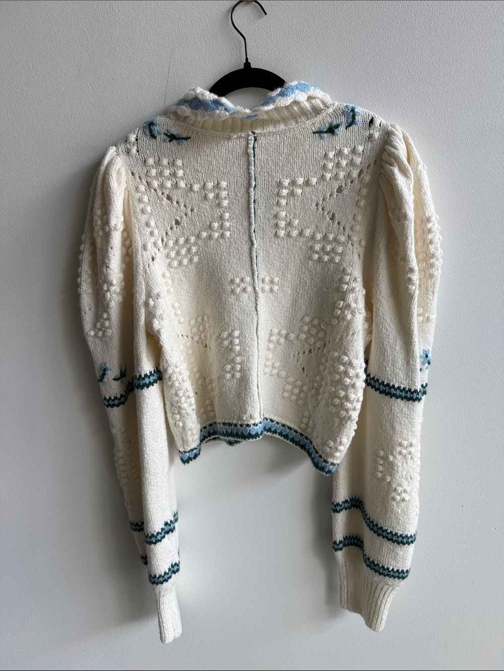 Free People Cream Knit Cardigan with Blue Trim - Picture 5 of 9